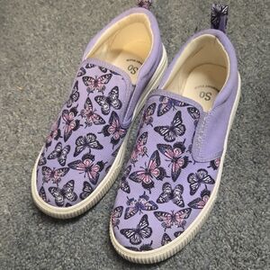 SO Lavender Butterfly Kids Slip-On Sneakers